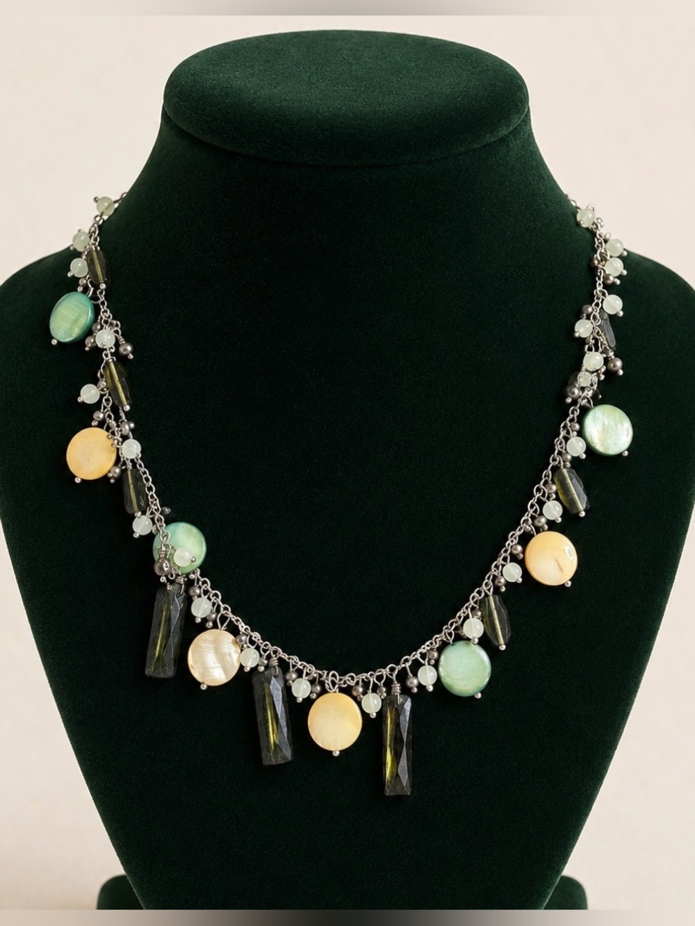 Necklace Lia Sophia Dangle Silver Green Yellow Feminine Colorful NWT